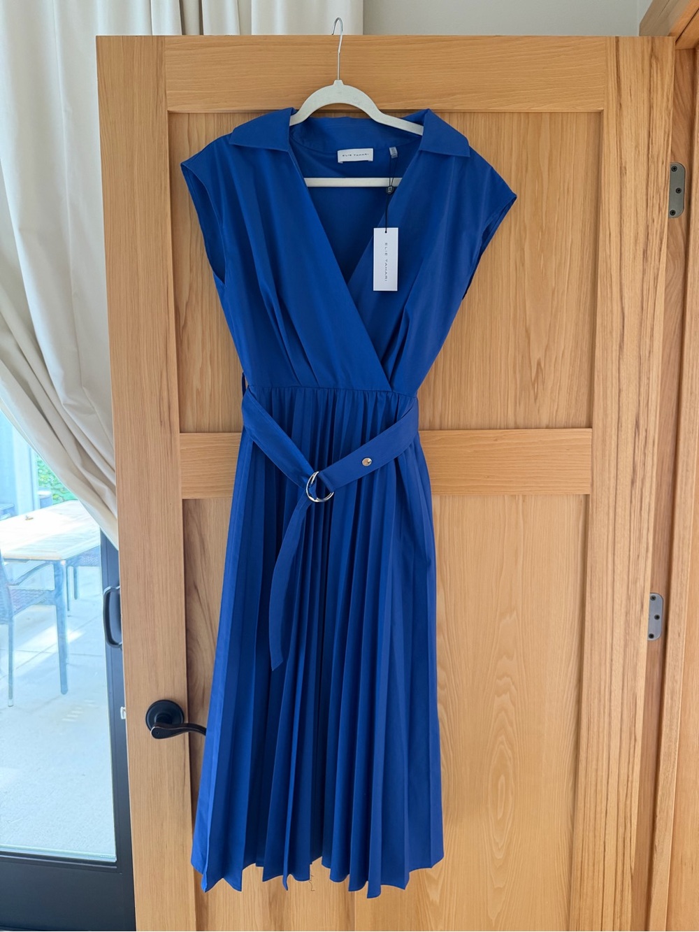 Elie Tahari Blue Pleated Wrap Midi Dress Size 6 NWT